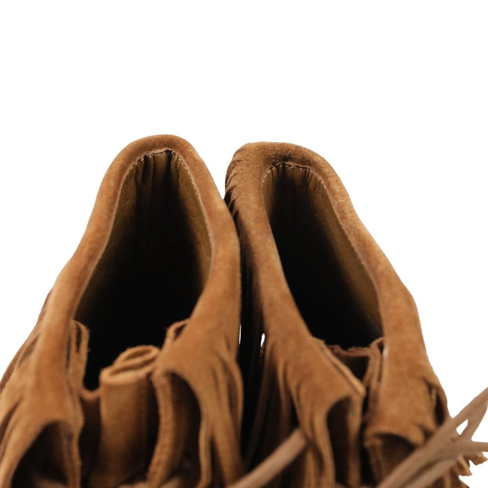Tory Burch Sonoma Bootie Fringe Suede Brown Women's 5.5 Ankle Moccasins Boots - Picture 13 of 16